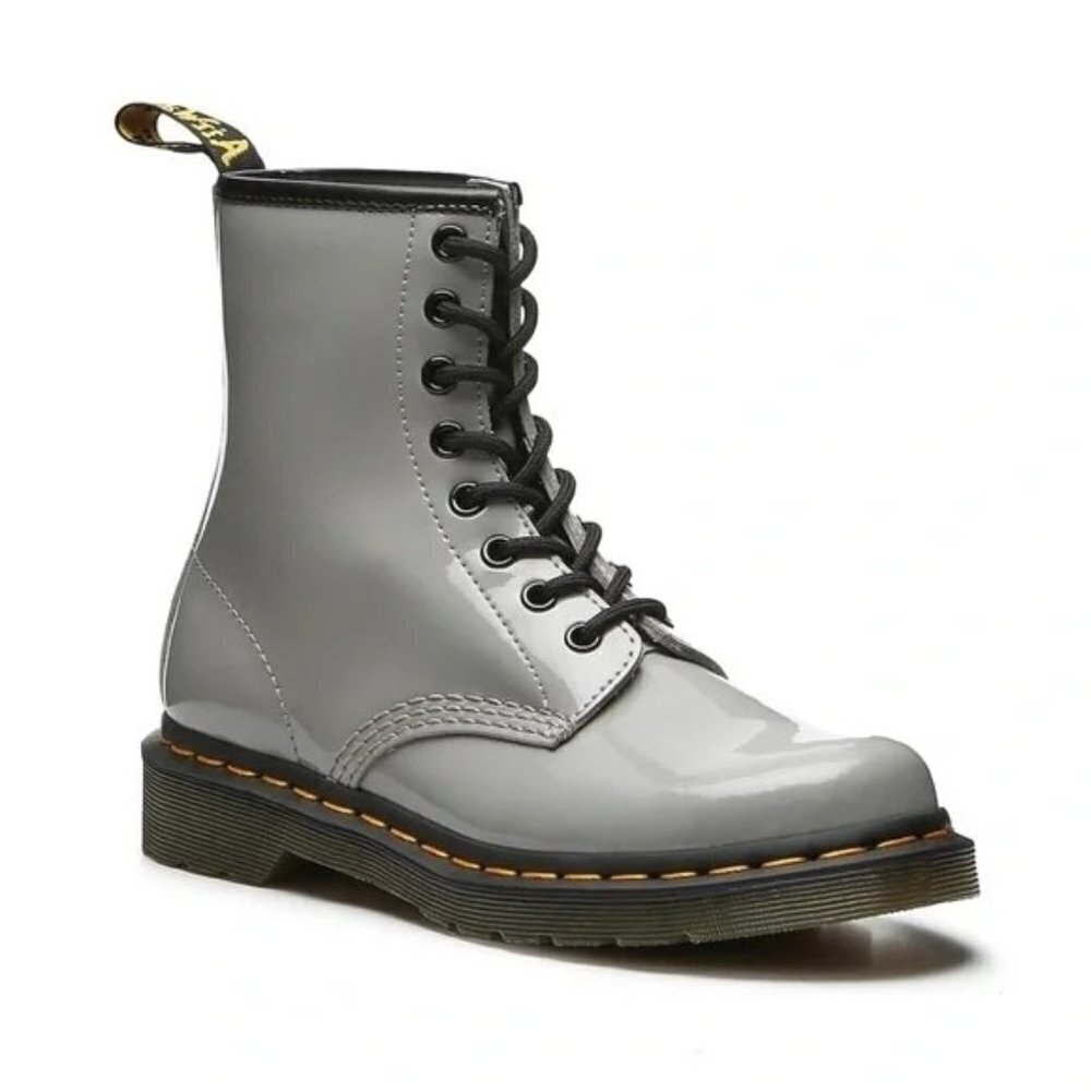 Doc Dr. Martens 1460 Patent Leather Lamper Lace Up Boots in Zinc Grey Eu 38 US 7